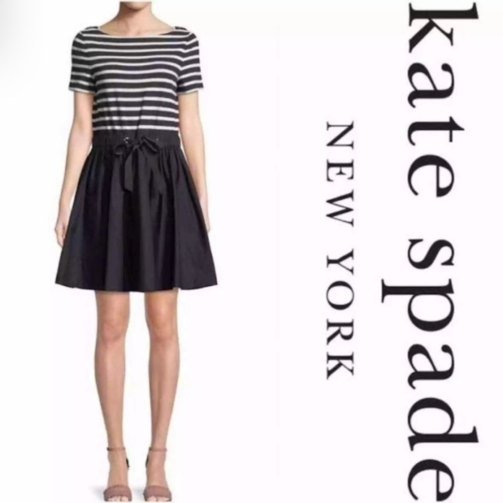 NWT Kate Spade Broome Street Stripe Knit Mixed Media Dress Sz S